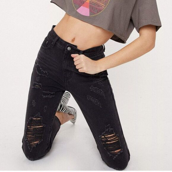Nasty Gal High Waiste Cause I Shred So Distressed Denim Jeans - Picture 1 of 15